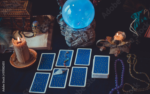 Fotografija Magical scene, esoteric concept, fortune telling, tarot cards on a table