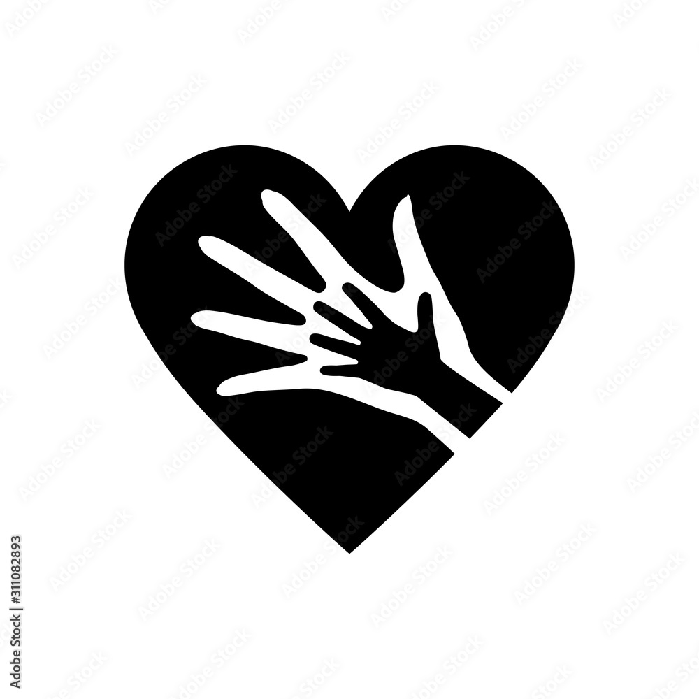Fototapeta premium Hand of Mother and Child in the Heart Icon. Conceptual Icon Life Insurance and Property. Detailed Hand of Mother and Child in Heart Icon Can be Used for Web or Mobile App on White Background