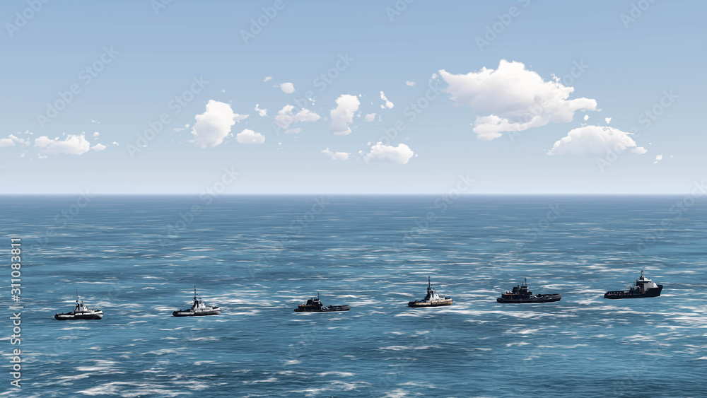 Obraz premium Ship in Ocean, Sea Ship, 3D Rendering