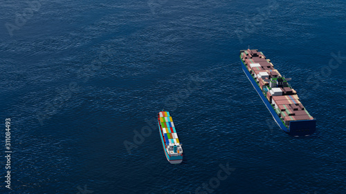 Container Cargo Ship in Ocean, Sea Shipping, 3D Rendering