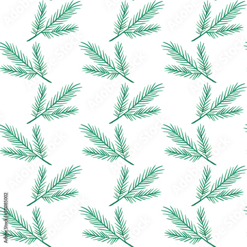 Watercolor Christmas fir seamless pattern. Isolated on white background. Seamless Pattern with Christmas Symbol. Christmas and New Year background.