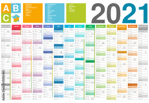 Format 650x450 mm - Calendrier 2021 pour entreprise avec logo sur 12 mois multicalque - modifiable - texte arial avec vacances