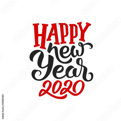 Happy New Year 2020 text isolated on white background. Greeting card design with typography for winter holidays season. Vector illustration