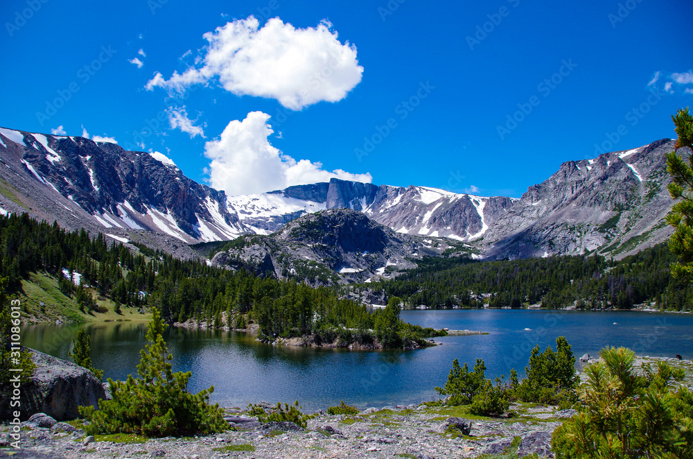 Montana Snowy Rocky Mountains and Lake