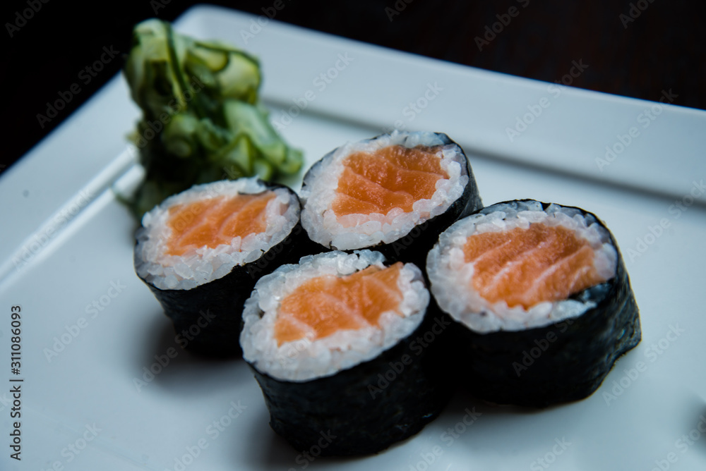 hossomaki on a plate, asian food, japanese cuisine hossomaki on a plate, asian food, japanese cuisine