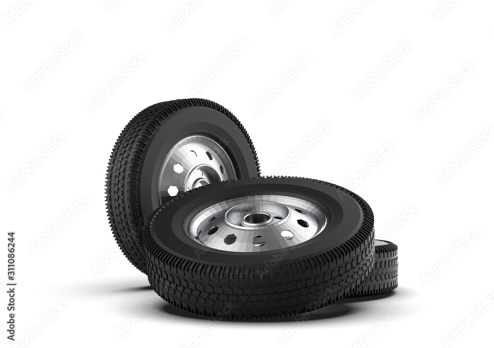 Car Wheel Isolated on White, 3D Rendering Car Wheel Isolated on White, 3D Rendering