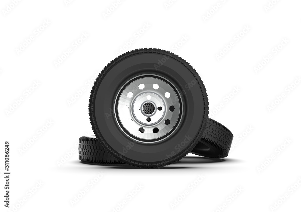 Car Wheel Isolated on White, 3D Rendering Car Wheel Isolated on White, 3D Rendering