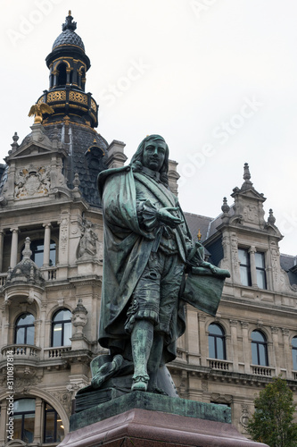 Monument to the engraver and artist of the Flemish school, David Teniers in Antwerp. Antwerp, Belgium.