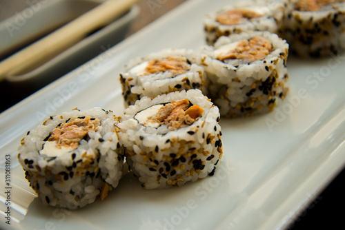 salmon uramaki japanese food	