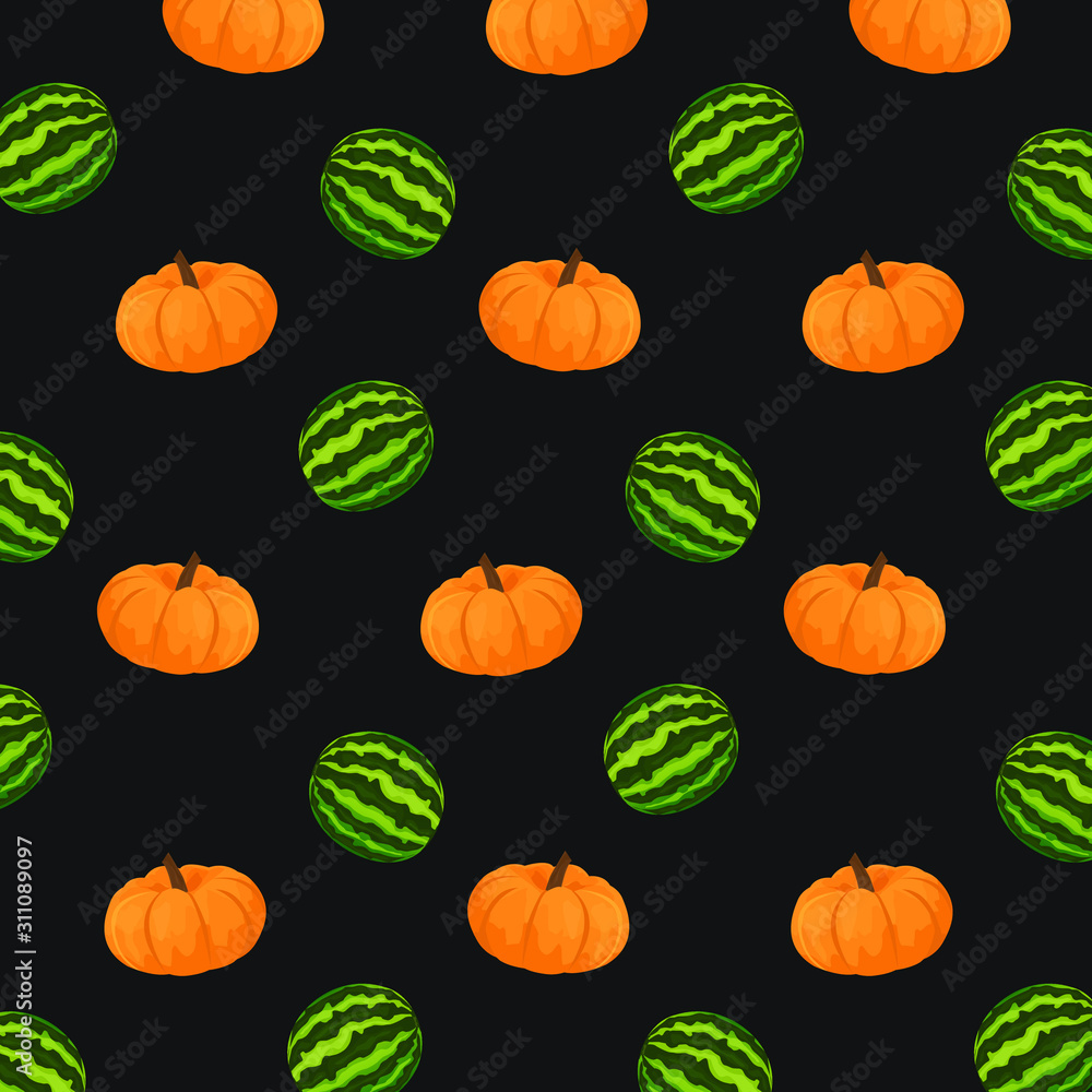 Watermelon and pumpkin pattern design for textile,print,surface designs Watermelon and pumpkin pattern design for textile,print,surface designs