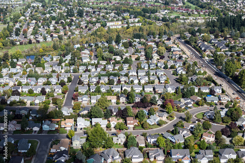 Aerial view of suburban hom...