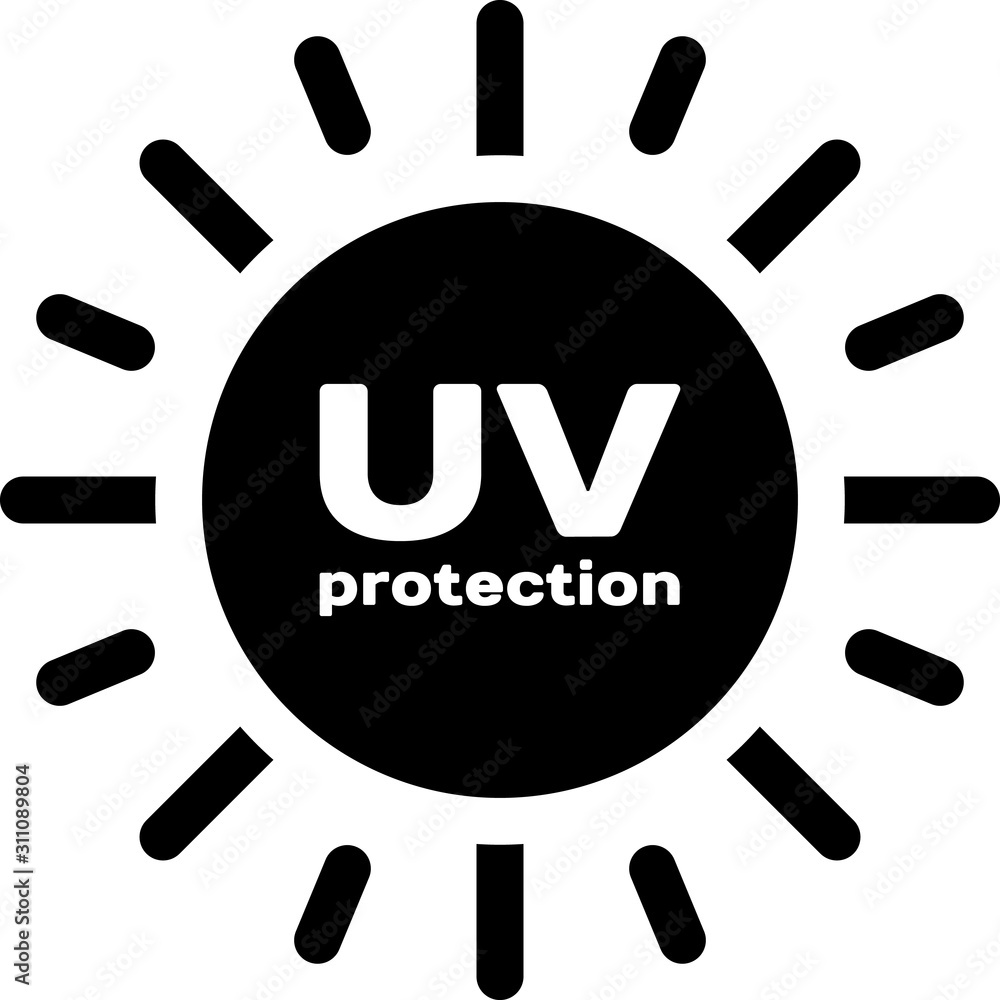 Black UV protection icon isolated on white background. Ultra violet rays  radiation. SPF sun sign. Vector Illustration Stock Vector