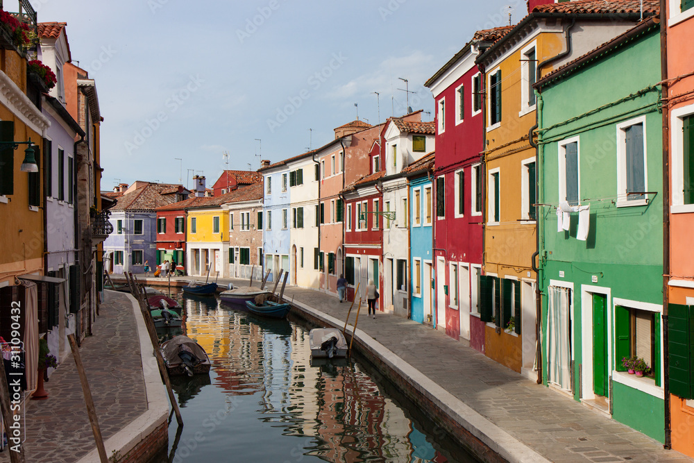 Colorful Buildings Line a Canal in Burano Italy