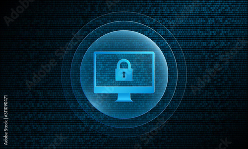 Desktop lock in digital sphere with pulse effect technology