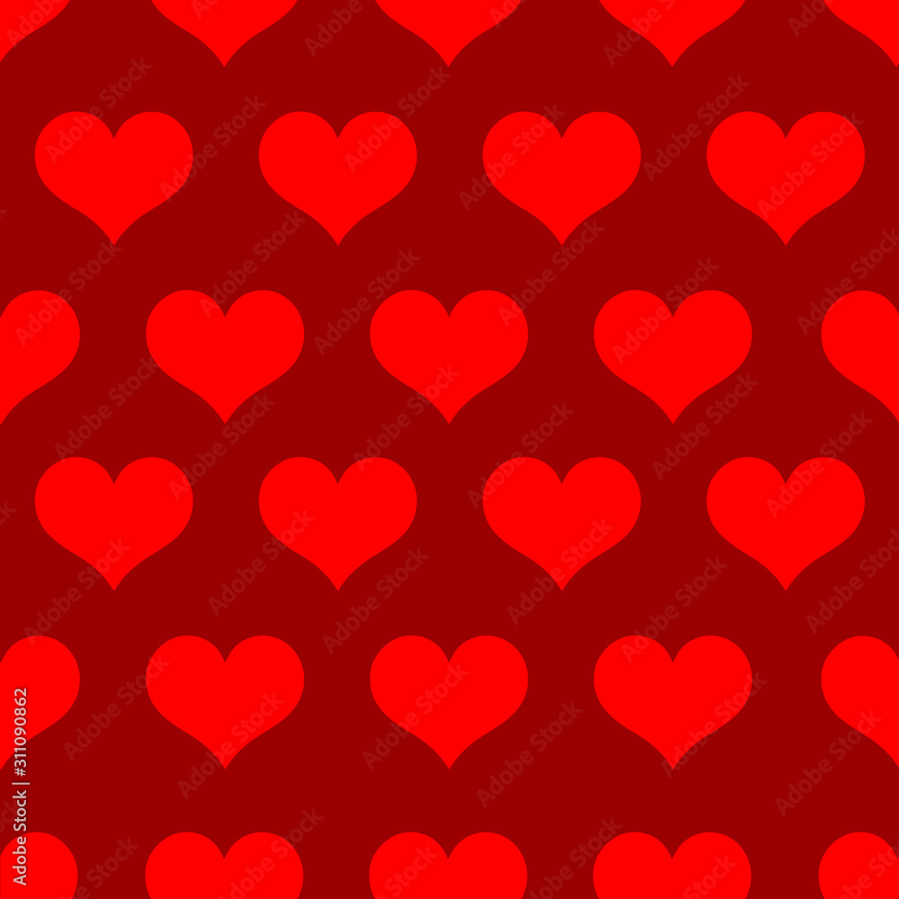 Red color seamless heart pattern. Pattern with hearts for Valentine's Day on 14 February. Vector illustration.