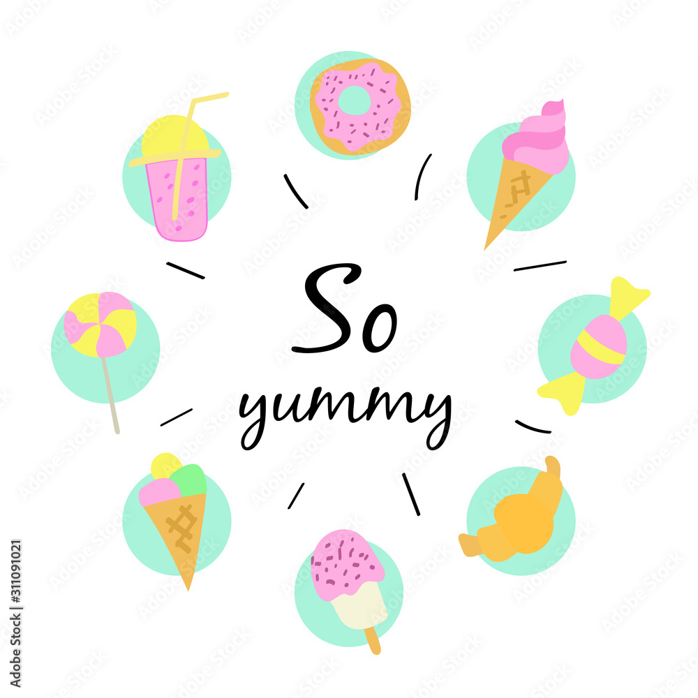 So yummy. Hand drawn sweets icon set. Vector