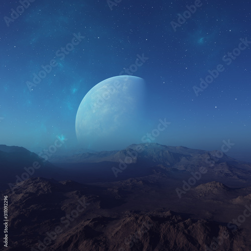 3d rendered Space Art  Alien Planet - A Fantasy Landscape