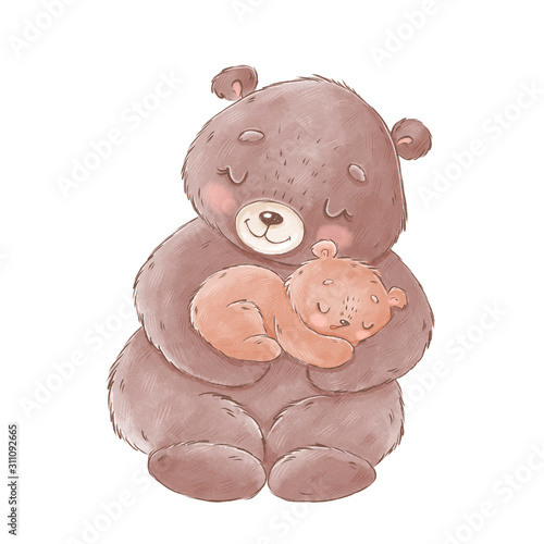 Cute cartoon bears. Mother and baby animals