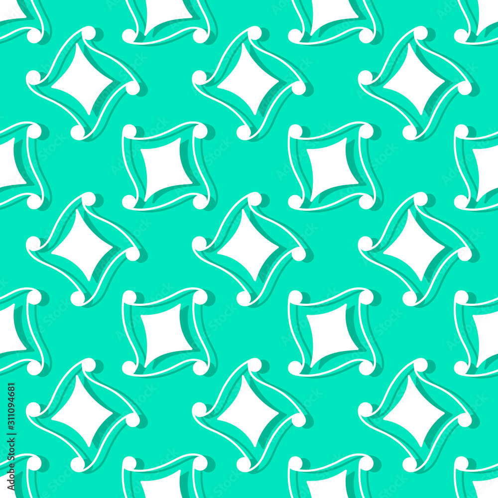 Seamless background with abstract rhombuses for fabric and other surfaces . Artistic drawing. Green and white hand drawn elements. Doodle style