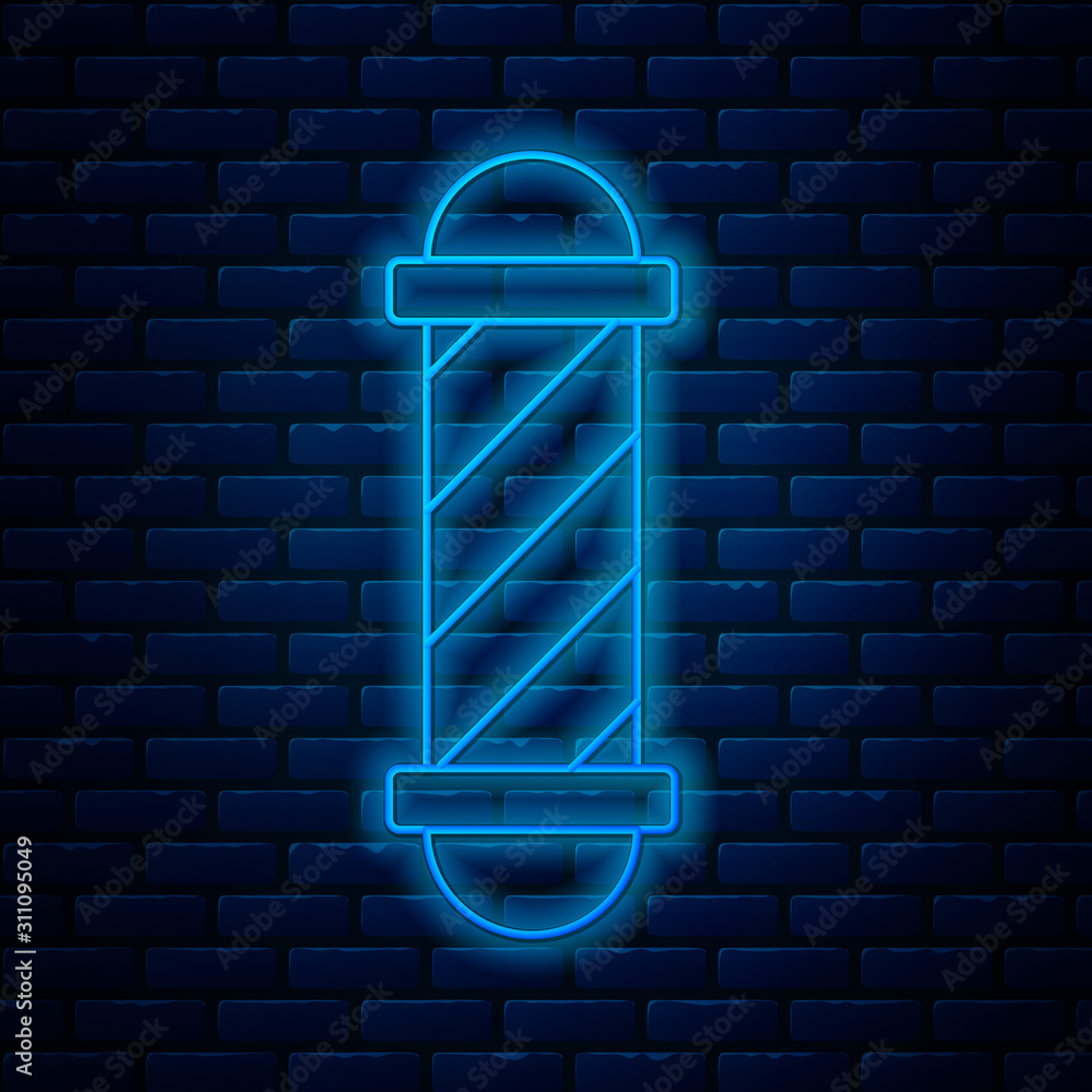 Glowing neon line Classic Barber shop pole icon isolated on brick wall  background. Barbershop pole symbol. Vector Illustration Stock Vector |  Adobe Stock