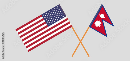 Crossed flags of Nepal and the USA