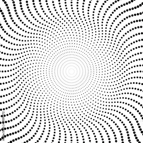 Abstract futuristic background, spiral halftone dots pattern, modern stylish texture, black and white vector illustration.