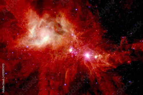 Fototapeta Naklejka Na Ścianę i Meble -  Red nebula in deep space. Background texture. Elements of this image were furnished by NASA.