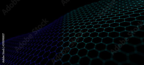 Futuristic abstract mesh. Wave with the connection of dots and lines. 3D rendering. © Olena