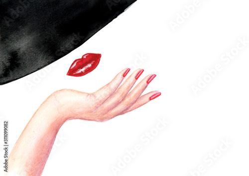 Beautiful woman with red li...