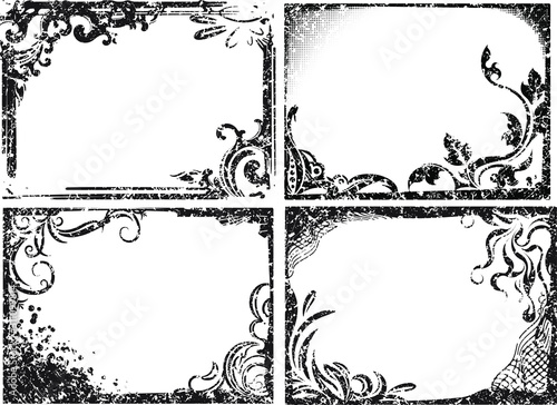 Set of four floral frames in grunge style for your design. 