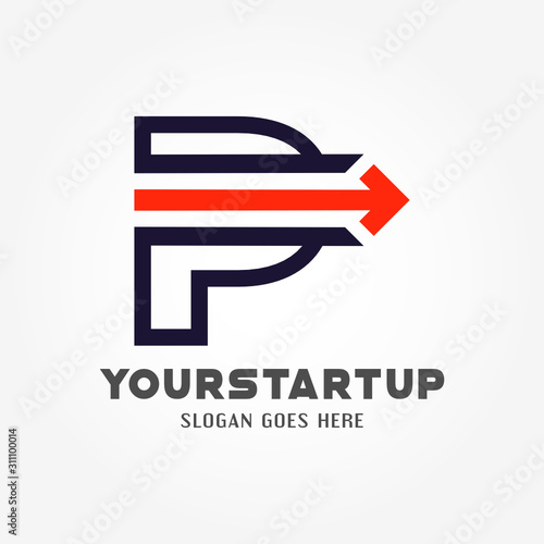Short dash in letter P for start up company logo