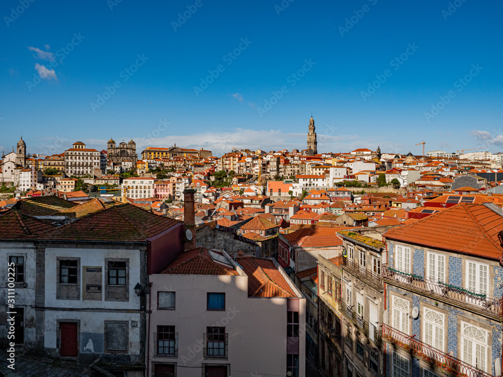 Porto, Portugal. 15 November 2019. Skyline of the old town seen from the Cathedral.