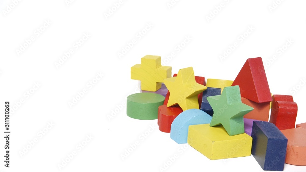 Colorful variety of shaped wood block isolated on white background Colorful variety of shaped wood block isolated on white background