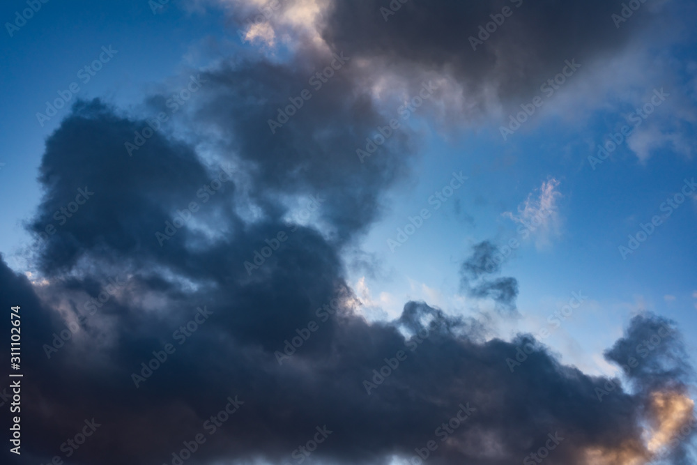 Evening sky with black clouds