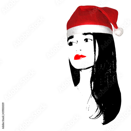 Beautiful girl in red Santa...