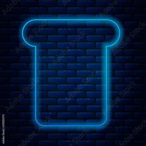 Glowing neon line Bread toast for sandwich piece of roasted crouton icon isolated on brick wall background. Lunch, dinner, breakfast snack. Vector Illustration