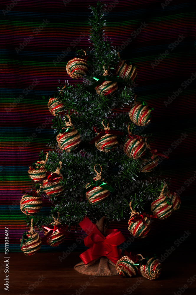 Christmas tree decorated with Mexican handmade spheres