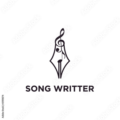 Write a Song, pencil nib with music note symbol logo design