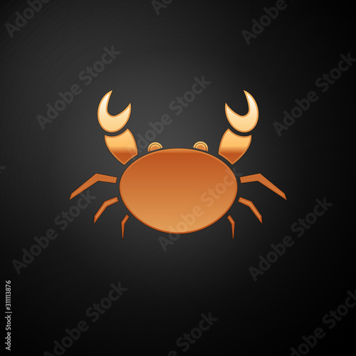 Gold Crab icon isolated on black background. Vector Illustration