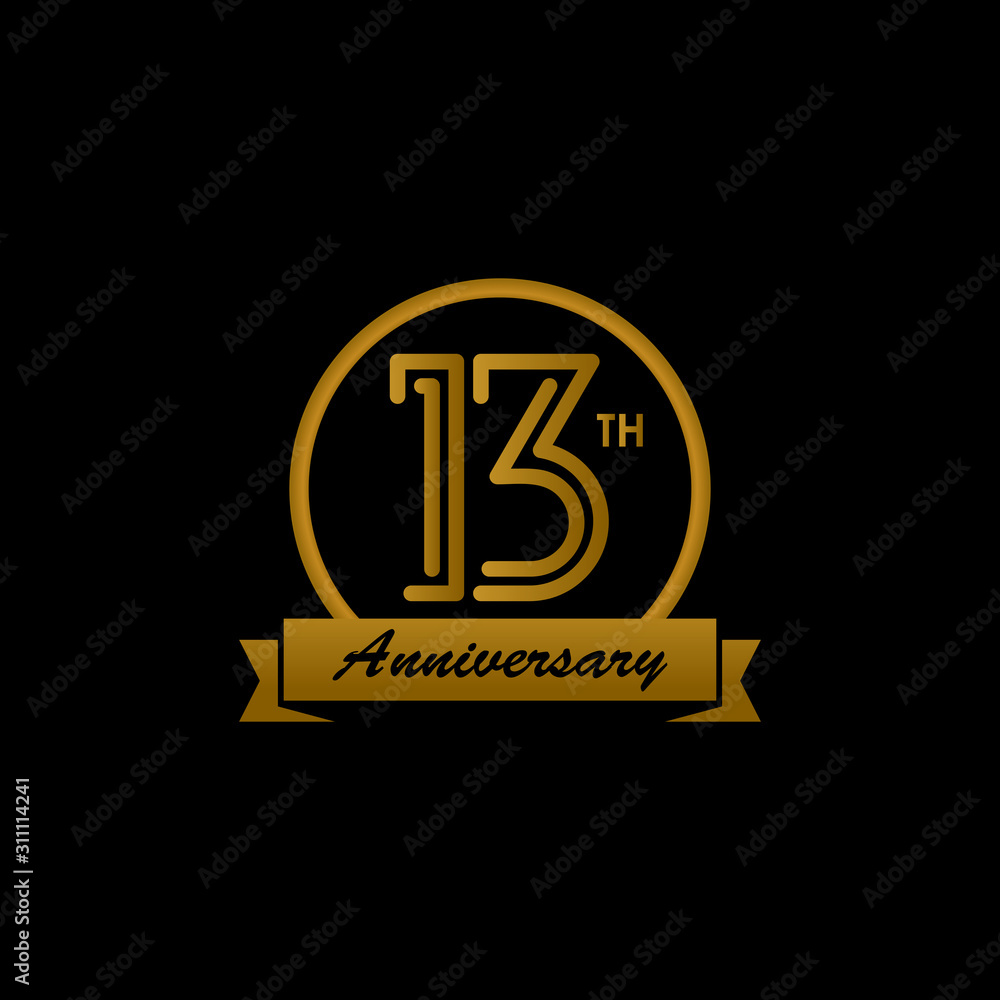 13 th anniversary line style design logo vector element with an isolated gold ring and elegance on a black background, a vector design for celebrations, invitation cards and greeting cards. 13 th anniversary line style design logo vector element with an isolated gold ring and elegance on a black background, a vector design for celebrations, invitation cards and greeting cards.