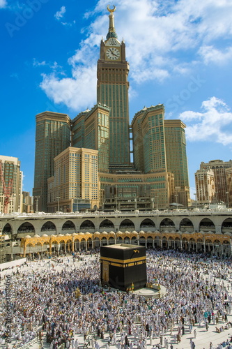 Skyline of MECCA SAUDI ARABIA,April-2018, royal clock tower in makkah,MECCA.clound blue sky background,