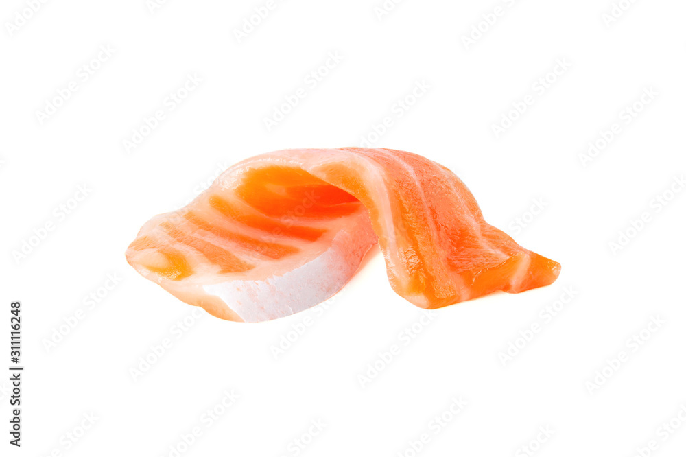 Fresh salmon Sliced uncooked. salmon Clipping Path on white isolated .Image stack Full depth of field macro Fresh salmon Sliced uncooked. salmon Clipping Path on white isolated .Image stack Full depth of field macro