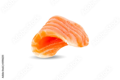 Fresh salmon Sliced uncooked. salmon Clipping Path on white isolated .Image stack Full depth of field macro