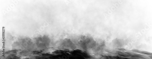 Panoramic view mystic dynamic smoke on isolated background. Design black and white texture freezing effect fog . Stock illustration.