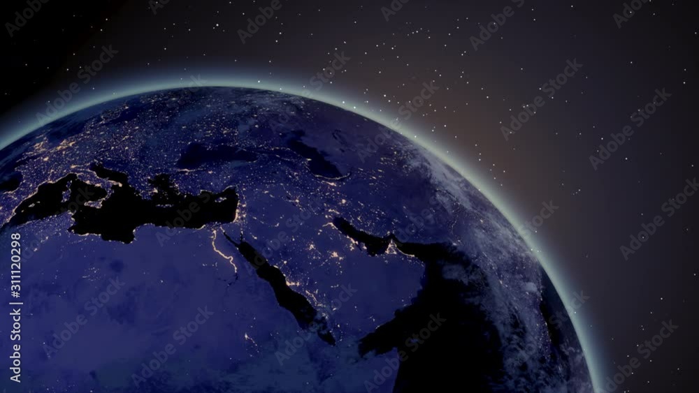 4K. animate graphic global warming the atmosphere of earth and sun with space background, the world is show people use electric in the city light at night to day, technology and care nature concept 4K. animate graphic global warming the atmosphere of earth and sun with space background, the world is show people use electric in the city light at night to day, technology and care nature concept