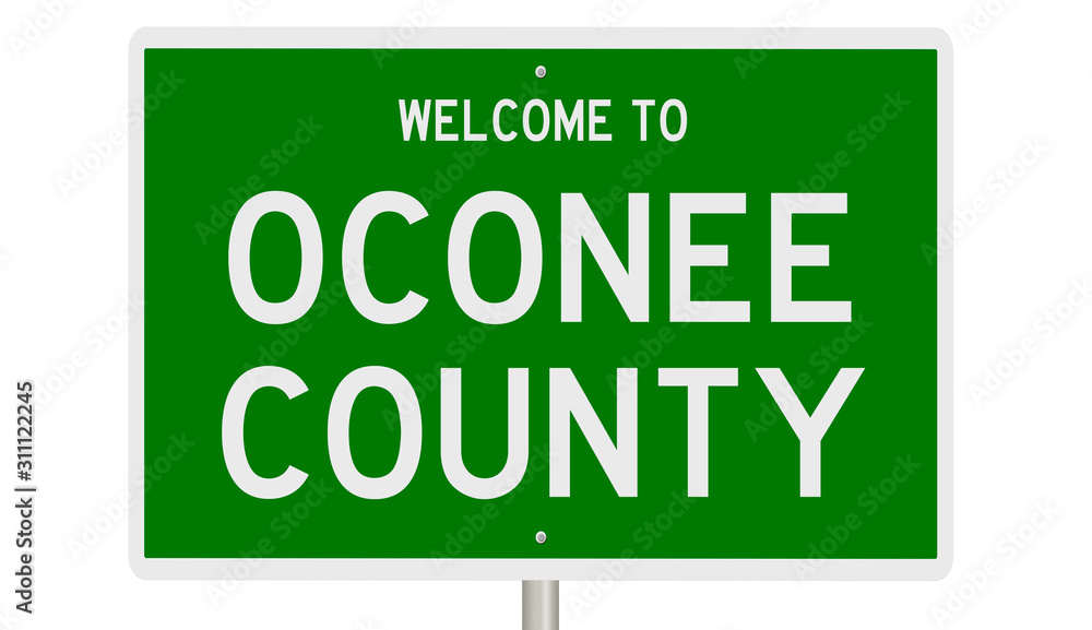 Rendering of a green 3d highway sign for Oconee County Rendering of a green 3d highway sign for Oconee County