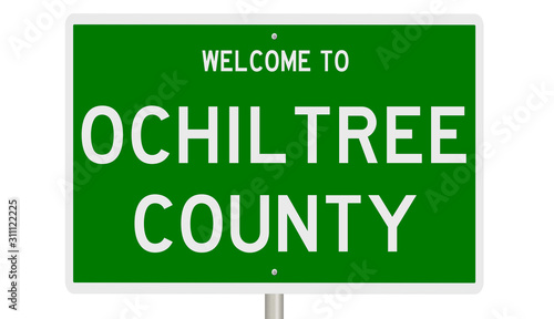 Rendering of a green 3d highway sign for Ochiltree County