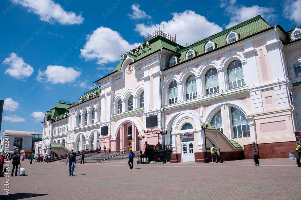 Russia, Khabarovsk, June 22, 2019: summer railway station Building in Khabarovsk