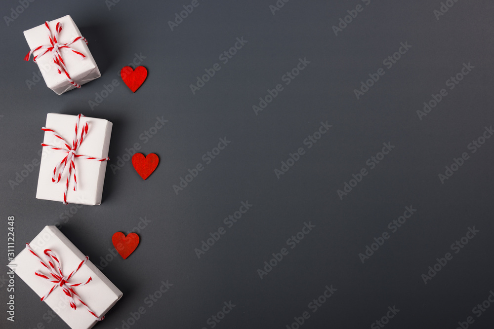 Valentine's day Concept, flat lay top view, White Gift Box and Red Heart Valentine's day Concept, flat lay top view, White Gift Box and Red Heart