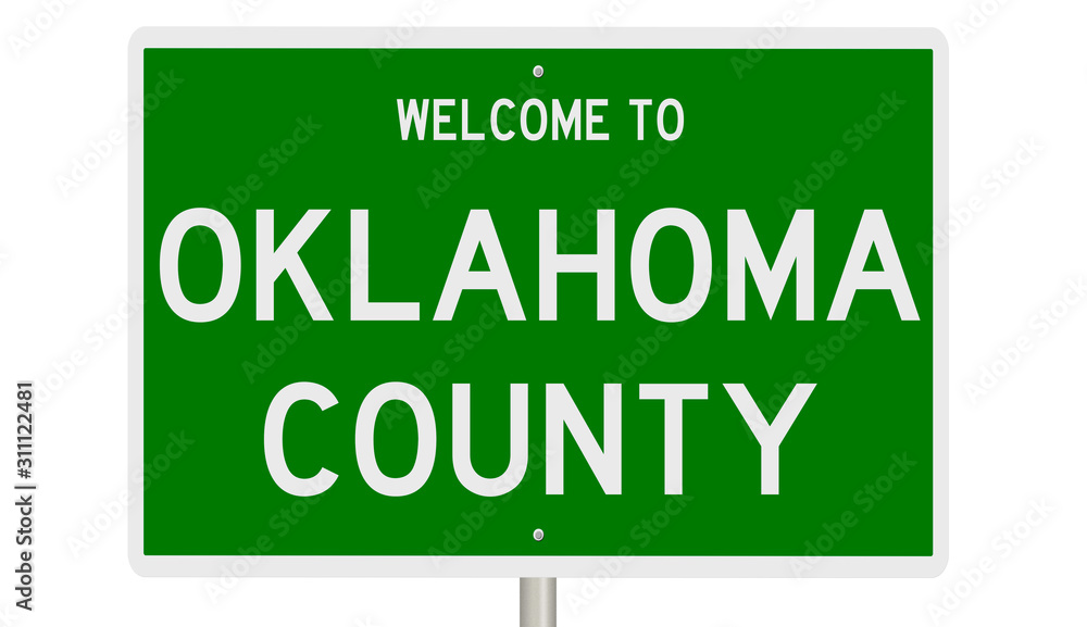 Rendering of a green 3d highway sign for Oklahoma County
